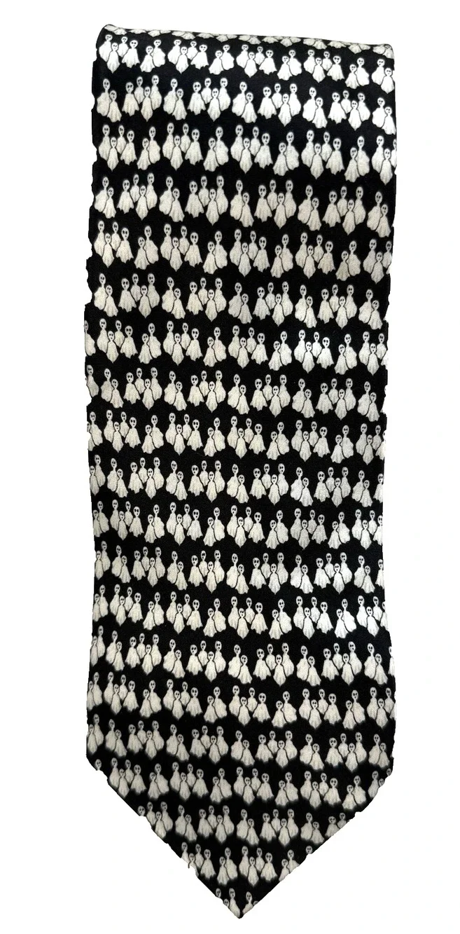 Museum Artifacts silk tie Ghosts Halloween black white